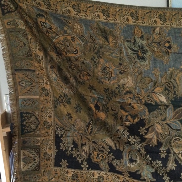 Coldwater Creek Scarf 72" x 26" Paisley Floral Black Bronze Large - Picture 5 of 9